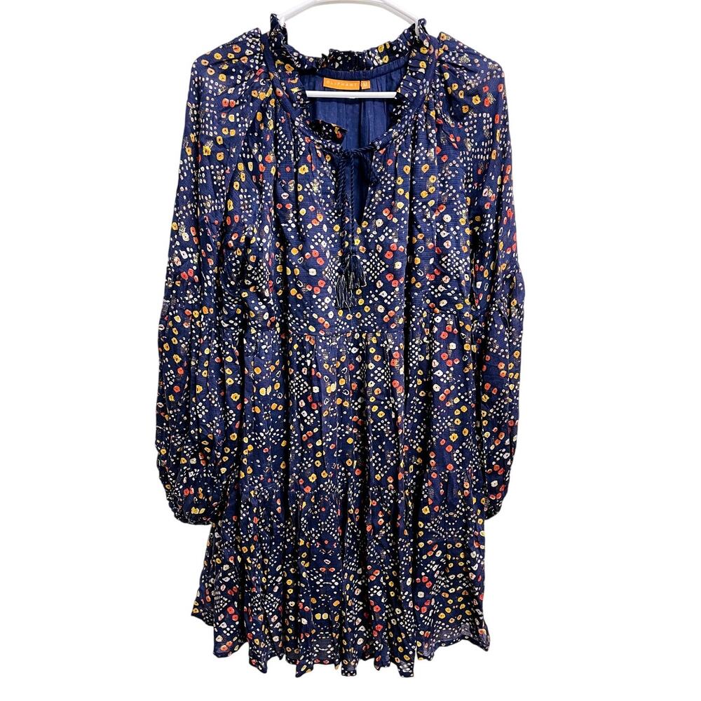 Oliphant Tuckernuck Floral Balloon Sleeve Short Tiered Dress Size M Boho Hippie